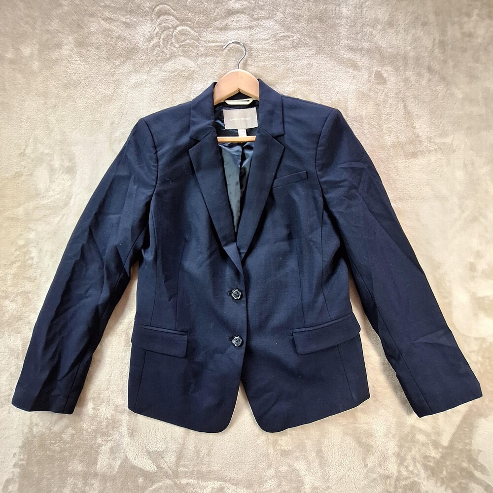 Banana Republic Blazer Womens 12P Petite Navy Wool Blend 2 Button Double Vent